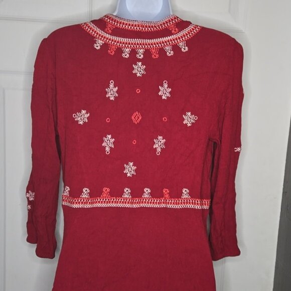 Bohemian Red Summer Top w Embroidery Sz. Medium - Picture 5 of 6